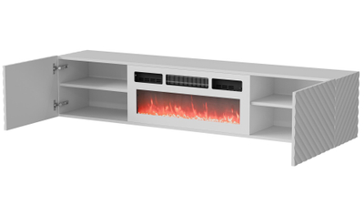 Komoda TV Chest Bed Mable RTV Lara, 183x35x37 cm, me oxhak elektrik, e bardhë mat