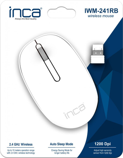 Mouse pa tela Inca IWM-241RB, 1200 DPI, 2.4GHz, i bardhë