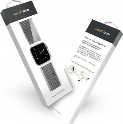Rrip për orë të zgjuar RhinoTech Magic Tape për Apple Watch 42/44/45/49mm, najlon i endur, mbyllje me ngjitës, i bardhë