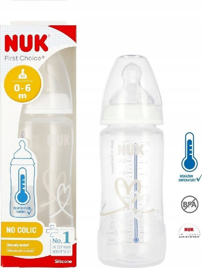 Biberon Nuk First Choice, 300ml, tregues temperature, i bardhë