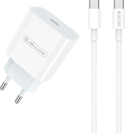 Karikues muri JELLICO AK180 PD, 20W, 1x USB C me kabllo USB C, i bardhë