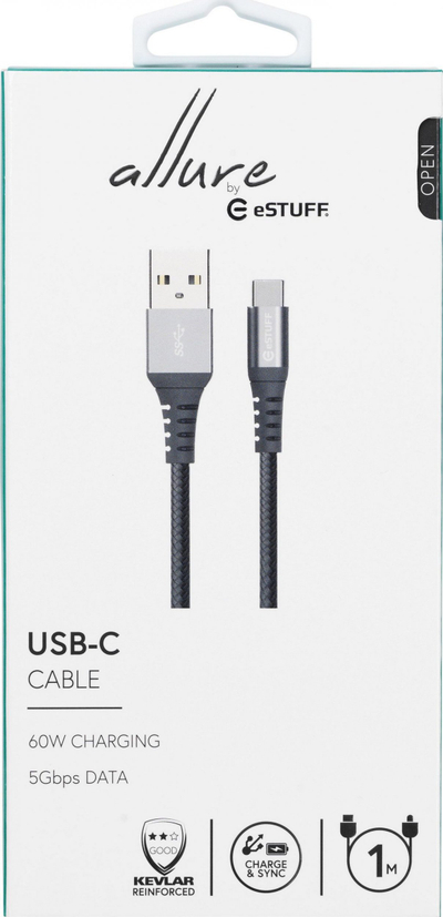 Kabllo eSTUFF USB A në USB C, 1 m, gri
