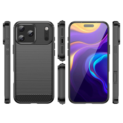 Mbrojtëse telefoni Hurtel Carbon për iPhone 17 Pro, TPU, antishok, e zezë