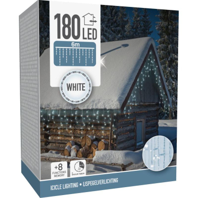 Drita perde për zbukurim Luminous Icicle, 180 LED, 6 m, të bardha të ftohta
