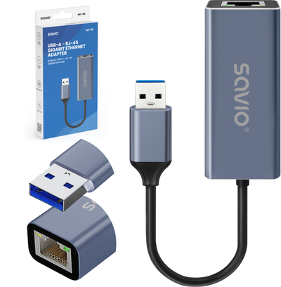 Adapter rrjeti Savio AK-83, USB A në RJ45, 1 Gbps, i zi