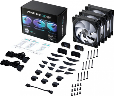 Ventilatorë për PC Phanteks D30 120mm D RGB, set 3 copë, PWM, të zinj