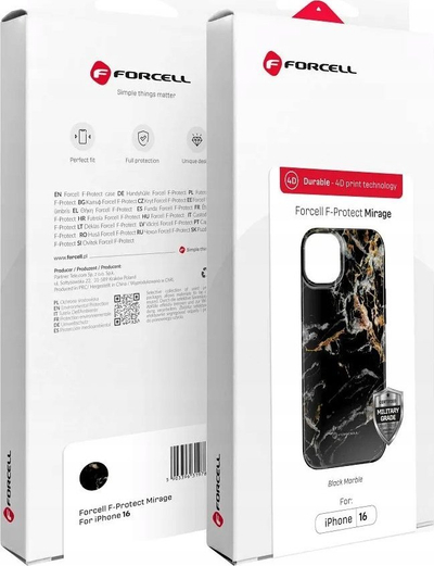 Maskë telefoni Forcell F-Protect Mirage, për iPhone 16 Pro, MagSafe, mermer i zi