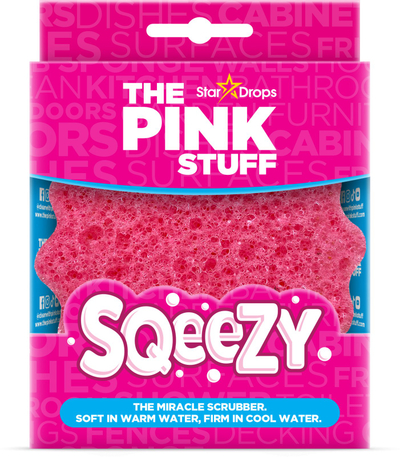 Сунѓер за чистење Stardrops The Pink Stuff Squeezy Scrubber, се приспособува на температурата на водата, розов