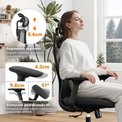 Karrige zyre SENSE7 Moyo, ergonomike, me mbështetëse rrjete, e zezë