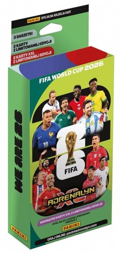 Karta koleksioni Panini Adrenalyn XL FIFA World Cup 2026 XXL Blister, 3 pako, karta Limited Edition, shumëngjyrëshe