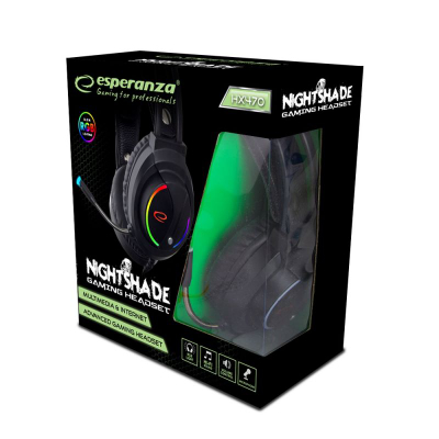 Kufje gaming Esperanza Nightshade EGH470, me mikrofon, RGB, të zeza
