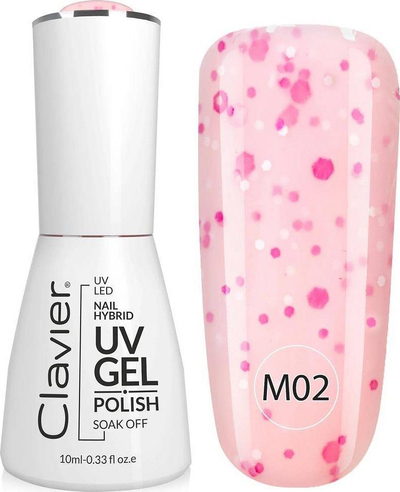 Lak xhel hibrid Clavier Luxury Multi Flavours M02, 10ml, rozë e çelët me grimca