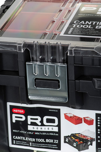 Kuti veglash Keter Tool Box 237785, cantilever, dorezë metalike, gri