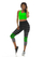 Leggings capri për goca, model Erika Stripe, me bel të lartë për sport, me vija gri e të zeza me detaje jeshile neon