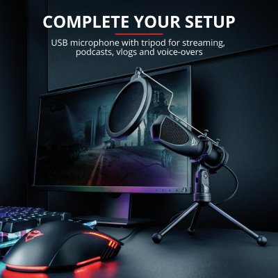 Mikrofon Trust GXT 232 Mantis, USB, me tripod dhe pop filter, i zi