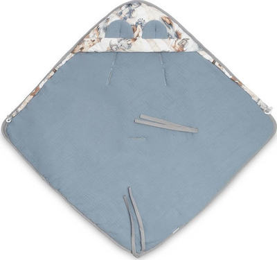 Batanije swaddle për ulëse makine BabyMate Muslin Dragons, 90x90cm, pambuk muslin, blu xhins