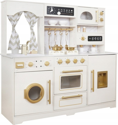 Kuzhinë druri për fëmijë Mamabrum Kitchen, set i madh me LED, gri e artë