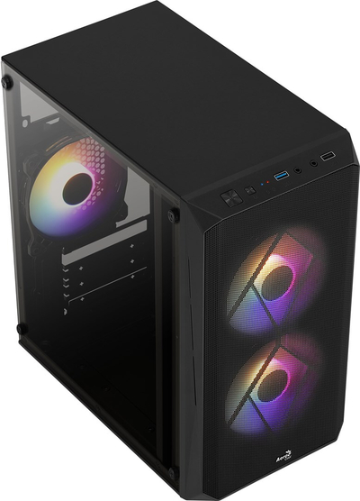 Kuti kompjuteri Aerocool CS-107 FRGB, mini tower, panel akrilik, e zezë