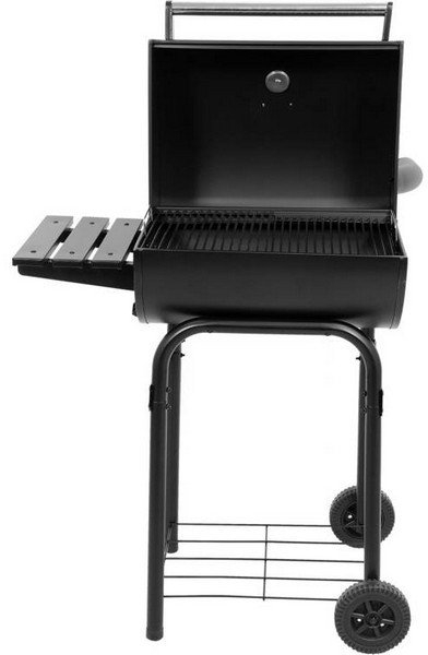 Skarë qymyri Garden Grill, me kapak, 2 rafte anësore, e zezë