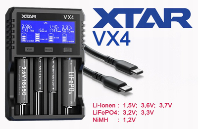 Karikues baterish Xtar VX4 KT, 4 kanale, Li Ion Ni MH, i zi