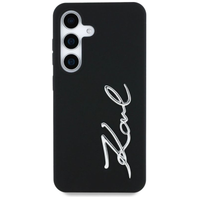 Kapak telefoni Karl Lagerfeld Silicone Metal Signature Logo, për Samsung Galaxy S25, silikon, i zi
