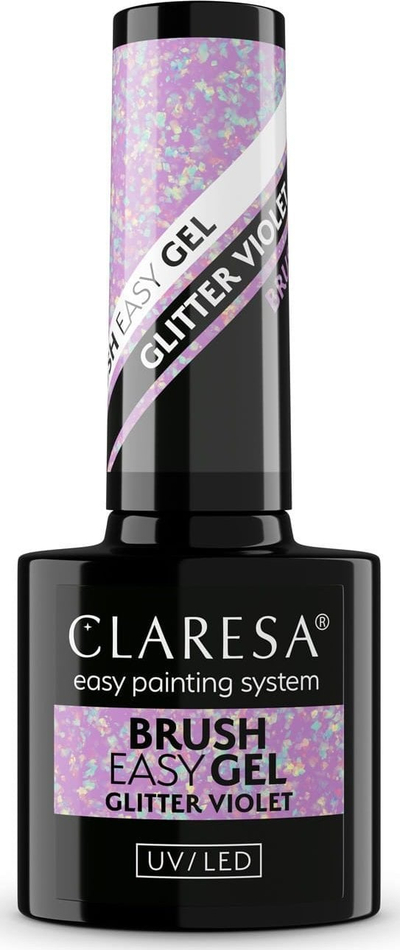 Xhel ndërtues për thonj Claresa Brush Easy Gel Glitter Violet, 5ml, vjollcë me shkëlqim