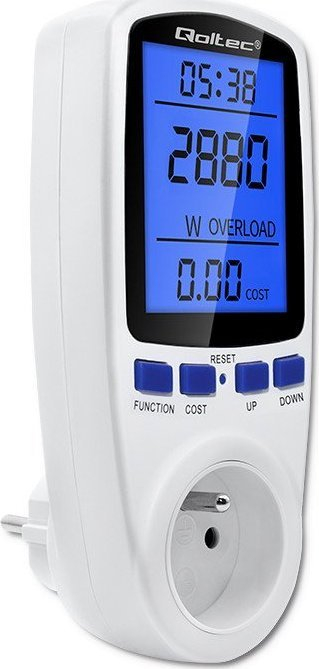 Matës konsumimi energjie Qoltec PM0626, 3680W, ekran LCD, i bardhë