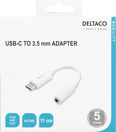 Adapter audio DELTACO USB C në 3.5mm, 10 cm, i bardhë
