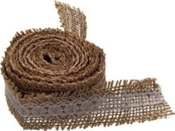 Shirit dekorativ prej jute me dantellë, 2m, ngjyrë natyrale