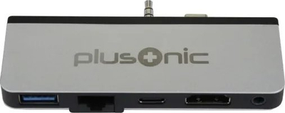 Docking station Plusonic PSUC0165, USB C, 5 porta, ngjyrë argjend