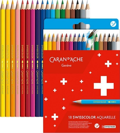Set me lapsa me ngjyra Caran D'Ache Swisscolor, 18 copë, akuarel, shumëngjyrësh