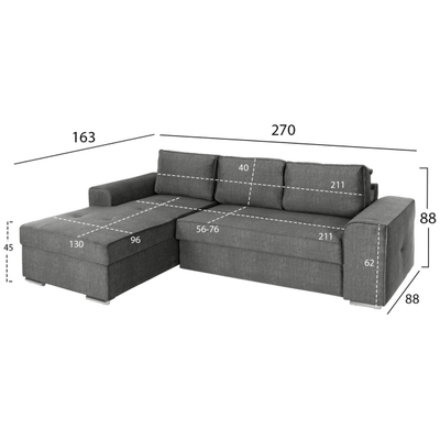 Sofa këndore Nacho e majtë (HM3279.02L), argjendtë