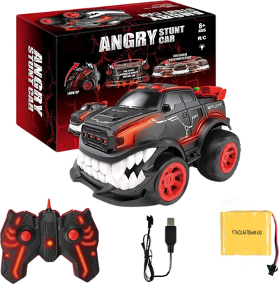 Lodër makinë me telekomandë Ciuciubabka Angry Stunt Car, rrotullim 360°, drita LED, e zezë e kuqe