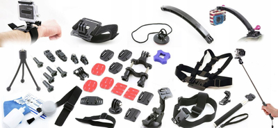 Set me aksesorë XREC XXL për GoPro Hero 1‑7, komplet universal, shumëpërdorimsh, i zi