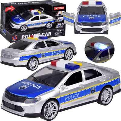 Makina lodër policie pa markë, me drita dhe tinguj, dyer që hapen, shumëngjyrëshe