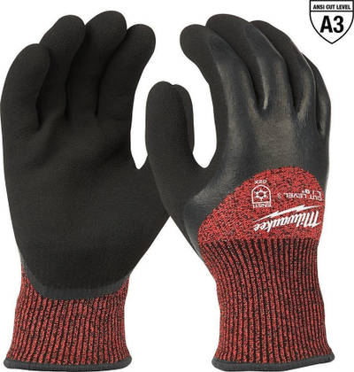 Doreza pune Milwaukee Winter Cut, fiberglas HPPE, të veshme me latex, të zeza me të kuqe