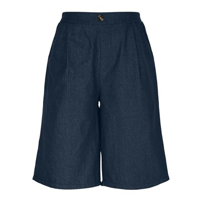 Shorce bermuda xhinsi për gra Piuwrlz, beli i lartë elastik, me xhepa, blu navy, S