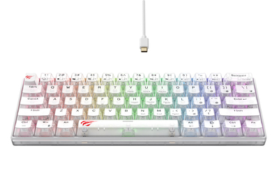 Tastierë gaming Havit KB903L, 61 taste, RGB, transparente e bardhë
