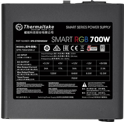 Furnizues me energji Thermaltake Smart RGB 700W (PS-SPR-0700NHSAWE-1), i zi