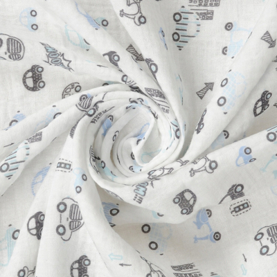 Пелена муслин BabyMatex Muslin Design, 80 x 120 cm, 100% памук, бела со автомобили
