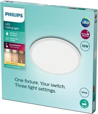 Plafon LED Philips Superslim CL550, 18W, 1500 lm, 30cm, i bardhë