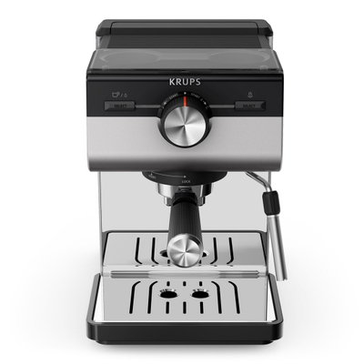 Aparat espresso Krups XP384E10, 15 bar, depo uji 1.5L, gri e zezë