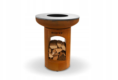 Vatër zjarri kopshti Bonfeu Bonbiza Open 8002R, çelik Corten, me skarë grilli, kafe “rusty”