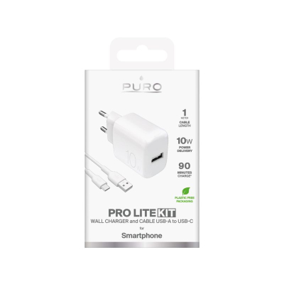 Ѕиден полнач Puro Charger, 10W, 2x USB A, бел