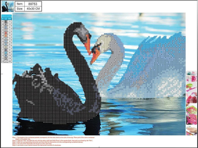 Сет мозаик дијаманти Centrum Diamond Mosaic 5D Swans 89753, 30 x 40 cm, повеќебоен