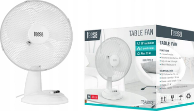 Ventilator tavoline Teesa TSA8023, 3 shpejtësi, rrotullim automatik, i bardhë