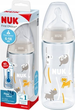 Шише за бебиња NUK First Choice Plus, 300ml, контрола на температура, проѕирно