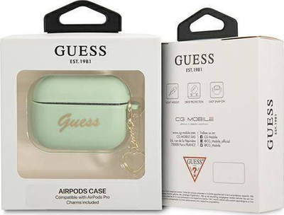 Mbulesë silikoni Guess Charm Heart për AirPods Pro, me varëse dekor, jeshile