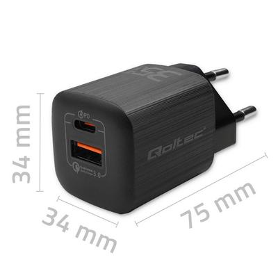 Karikues muri Qoltec GaN Ultra 35W, USB C PD, 1x USB, i zi