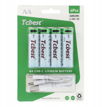 Bateri te rikarikueshme TCBEST R6 AA, 650 mAh, USB Type C, set 4 copë